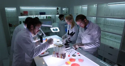 Medical Doctors Forensics Work on Scientific Project Experiments Talk Laboratory Stock Footage 83433140
