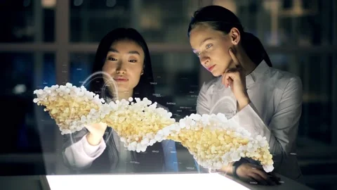 Medical Doctors Scientists Trying to Make Vaccine Treatment with Holographic AR Stock Footage 147866607