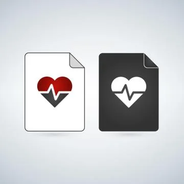 Medical Document file vector icon with heart and beat. flat sign for mobile c Stock Illustration