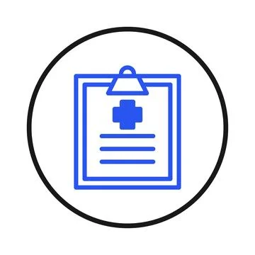 Medical document illustration inside circle framing a healthcare clipboard .. Illustrazione stock