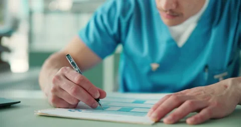 Medical, documents and form with hands of nurse in office for patient Stock Footage 321330506