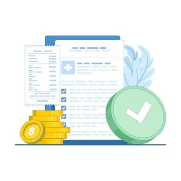 Medical documents with data results and hospital bill payment concept Stock Illustration