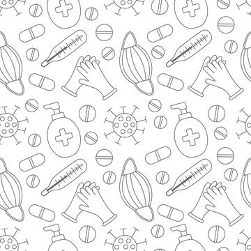 Medical doodle pattern pattern Health care and health covid 19 Hand drawn mask Stock Illustration