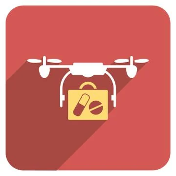Medical Drone Shipment Flat Rounded Square Icon with Long Shadow Stock Illustration