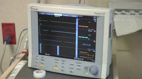 Medical EKG Heart Rate Monitor at Hospital - Flat Line Stock Footage