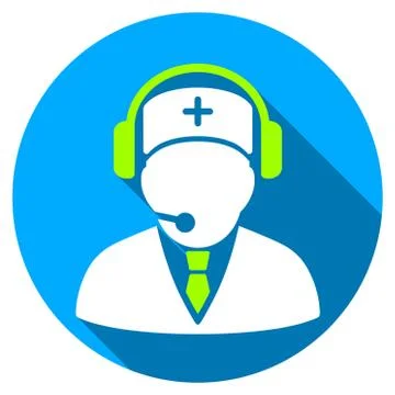 Medical Emergency Operator Flat Round Icon with Long Shadow Illustrazione stock