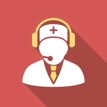 Medical Emergency Operator Flat Square Icon with Long Shadow Stock Illustration