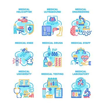 Medical Engineering Set Icons Vector Illustrations Illustrazione stock