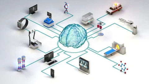 Medical Equipment connecting digital brain. Artificial intelligence. Stock Footage