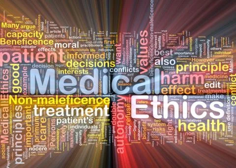 Medical ethics background concept wordcloud glowing Stock Illustration