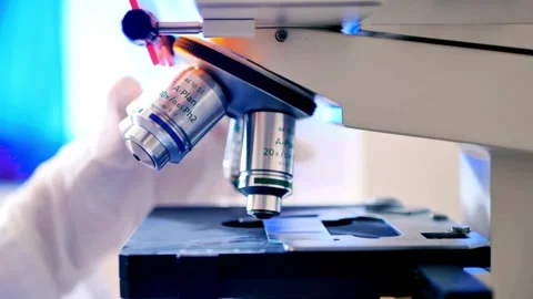A medical examines the tissue sample under a microscope to identify the virus. Stock Footage 336582621