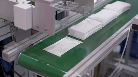 Medical Face Mask Making Machine. Mask Production Line Video stock 156268084