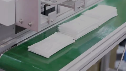 Medical Face Mask Making Machine. Mask Production Line Video stock 156268085