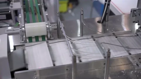 Medical Face Mask Making Machine. Mask Production Line Video stock 156268090