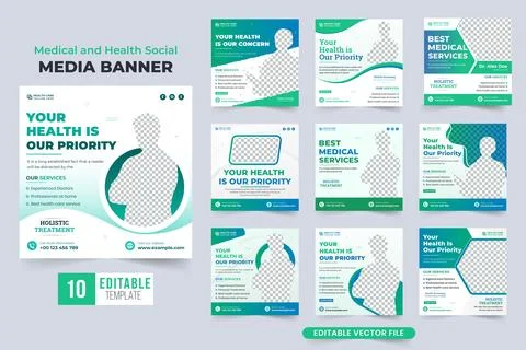 Medical facilities advertisement template bundle design with abstract shape.. Stock Illustration