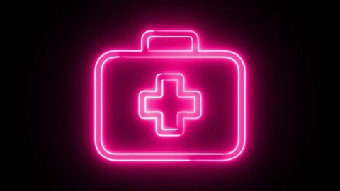 Medical first aid kit icon glowing with pink neon light effect against dark.. Stock Footage 345547987