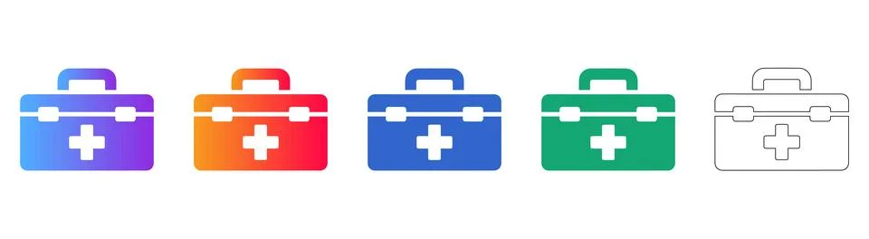 Medical First Aid Kit Icons Set Stock Illustration
