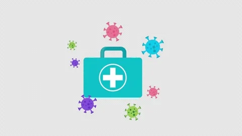 Medical First Aid Kit Surrounded by Virus Icons Healthcare Protection Animation Stock Footage 339779704