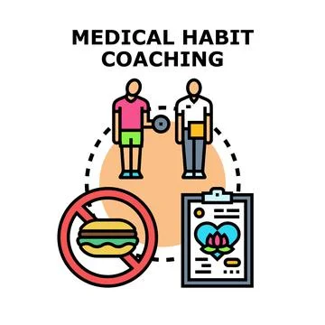 Medical habit coaching developing healthy lifestyle and wellness Stock Illustration