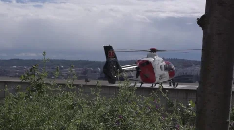 Medical Helicopter Powers down Stock Footage 49680080