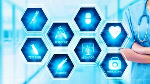 Medical Hexagonal Touch Screen Concept Stock Footage 153217790