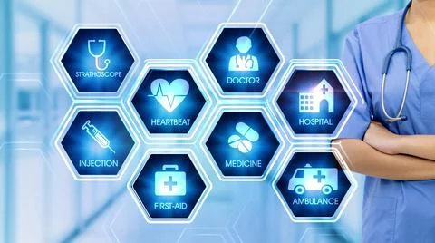 Medical Hexagonal Touch Screen Concept Illustrazione stock