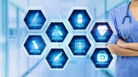 Medical Hexagonal Touch Screen Concept Illustrazione stock
