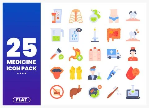 Medical icon pack with flat design elements for healthcare services Stock Illustration