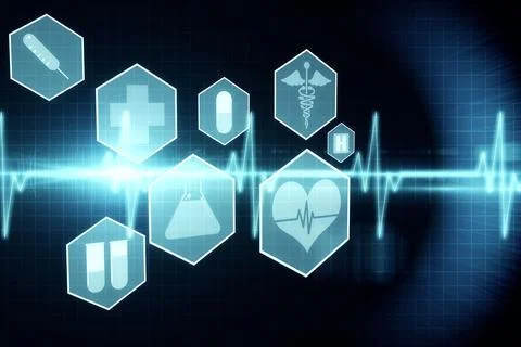 Medical icons in hexagons interface menu Illustrazione stock