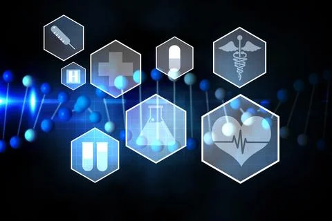 Medical icons in hexagons interface menu Illustrazione stock