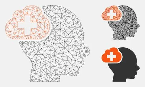 Medical Idea Cloud Vector Mesh Carcass Model and Triangle Mosaic Icon イラスト素材