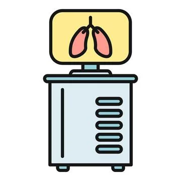 Medical imaging fluoroscopy machine displaying human lungs icon Stock Illustration