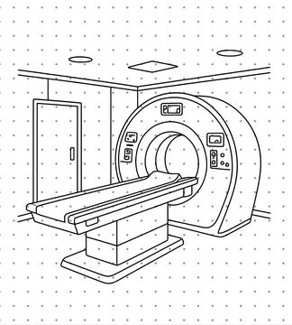 Medical imaging technology concept vector featuring MRI scanner, examination cou Stock Illustration