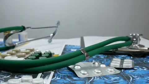 Medical instruments and X-rays on the table 動画素材 87183360