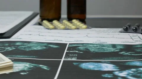 Medical instruments and X-rays with money 動画素材 87799098