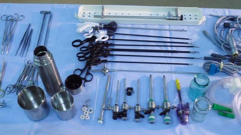 The medical instruments are laying on the table. Stock Footage 88805987