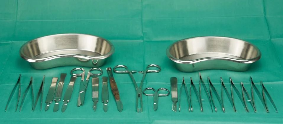 Medical instruments on operating table Stock Photos