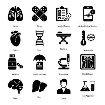 Medical Instruments Solid Icons Stock Illustration