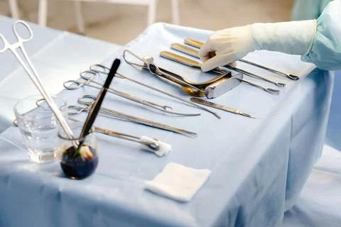 Medical instruments for surgery on table Stock Photos