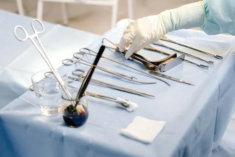 Medical instruments for surgery on table Stock Photos