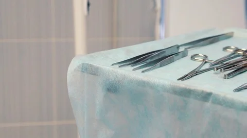 Medical instruments on the table in the operating room Stock Footage 84773926