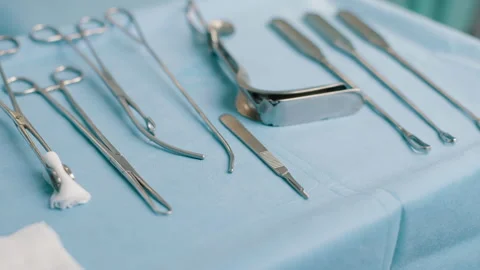 Medical instruments on table for surgery Stock Footage 272830034