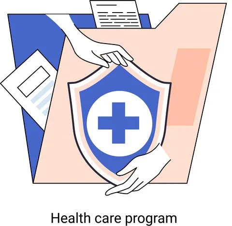 Medical insurance health care program hospital services. Online medical services Stock Illustration