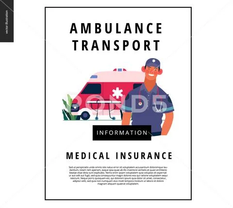 Medical insurance template - ambulance transport and emergency evacuation Stock Illustration