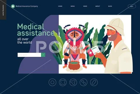 Medical insurance template - medical assistance all over the world Stock Illustration