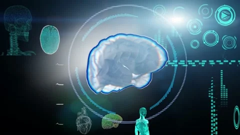 Medical Interface, screen displays a brain Stock-Footage 133121271