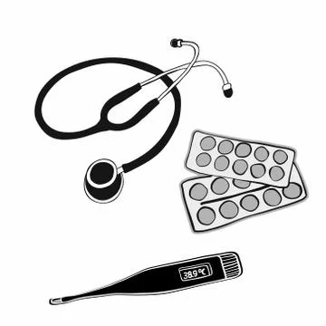 Medical items on an isolated background. Vector image. Stock Illustration