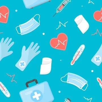 Medical items, Seamless pattern. Concept of medicine and health. Stock Illustration