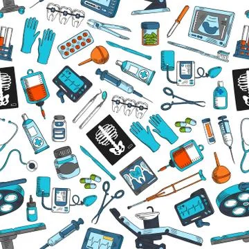 Medical items tools seamless vector pattern Illustrazione stock