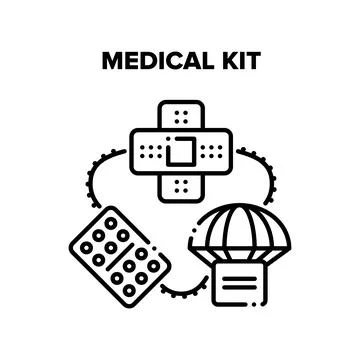 Medical Kit Box Delivery Vector Black Illustration Stock Illustration